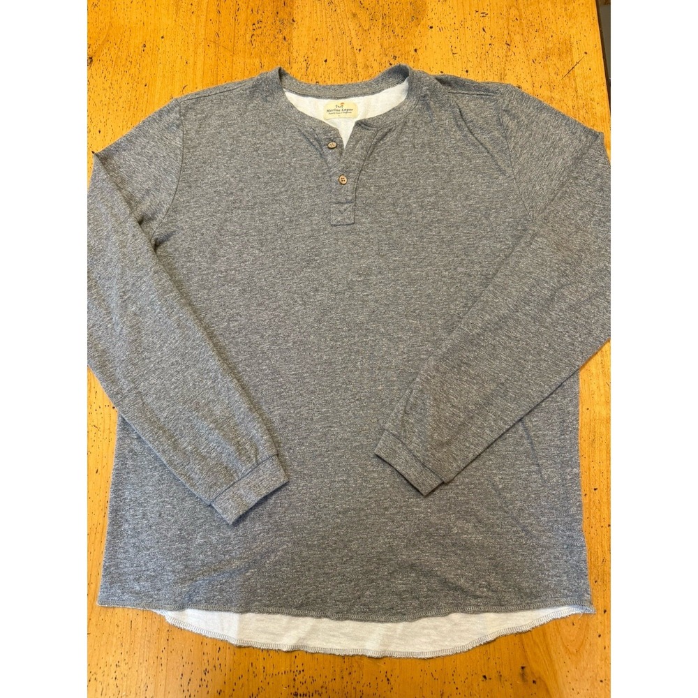 Marine Layer Gray Double Knit Henley Long Sleeve Soft Men's XLarge Pullover